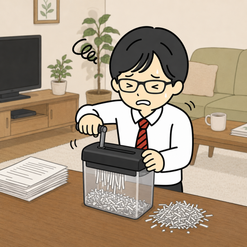 手動シュレッダーで苦労している画像